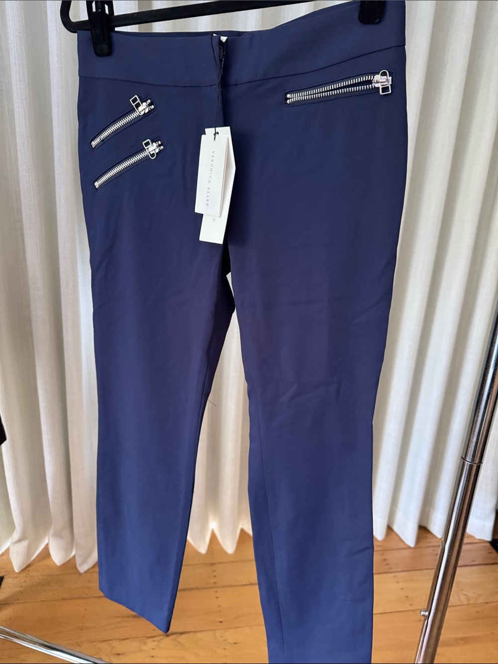 Veronica Beard Navy Cropped Zip-Accent Pants